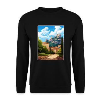 Montserrat Spanien Vintage Reiseplakat Souvenir - Unisex Pullover - Schwarz - Vorne - Alina (178cm) & Michal (187cm)