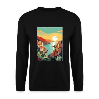 Cinque Terre Italien Dekoration Patmos Reiseposter - Unisex Pullover - Schwarz - Vorne - Alina (178cm) & Michal (187cm)