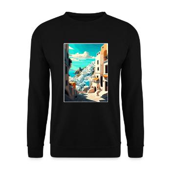 Ios Griechenland Dekoration Vintage Reiseposter WPA - Unisex Pullover - Schwarz - Vorne - Alina (178cm) & Michal (187cm)