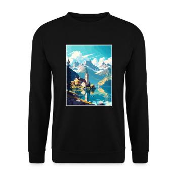 St. Wolfgang Österreich Vintage Reiseposter Souvenir - Unisex Pullover - Schwarz - Vorne - Alina (178cm) & Michal (187cm)