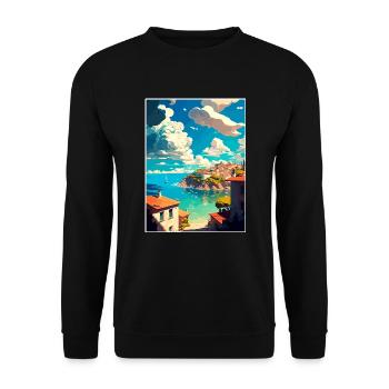 Vis Insel Kroatien Vintage Reiseposter Souvenir - Unisex Pullover - Schwarz - Vorne - Alina (178cm) & Michal (187cm)