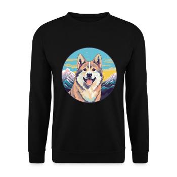 Shikoku Hunderasse Cartoon Kawaii Aquarell - Unisex Pullover - Schwarz - Vorne - Alina (178cm) & Michal (187cm)