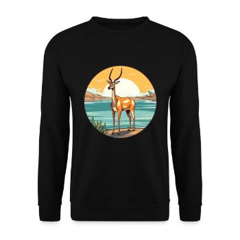 Impala Aquarell Karikatur Kawaii Clipart Tier - Unisex Pullover - Schwarz - Vorne - Alina (178cm) & Michal (187cm)