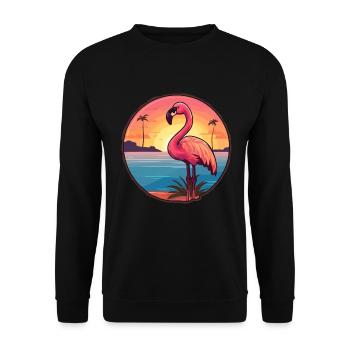 Flamingo-lustige Cartoon-Kawaii-Strand-Illustration - Unisex Pullover - Schwarz - Vorne - Alina (178cm) & Michal (187cm)