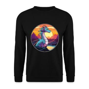 Drache Buntes Aquarell Cartoon Kawaii Tier - Unisex Pullover - Schwarz - Vorne - Alina (178cm) & Michal (187cm)