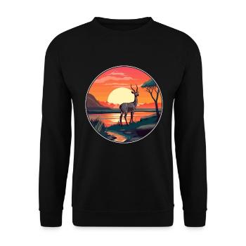 Impala Buntes Aquarell Cartoon Kawaii Tier - Unisex Pullover - Schwarz - Vorne - Alina (178cm) & Michal (187cm)