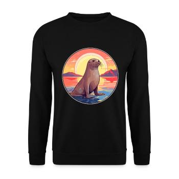 Siegel buntes Aquarell Karikatur Kawaii Tier - Unisex Pullover - Schwarz - Vorne - Alina (178cm) & Michal (187cm)
