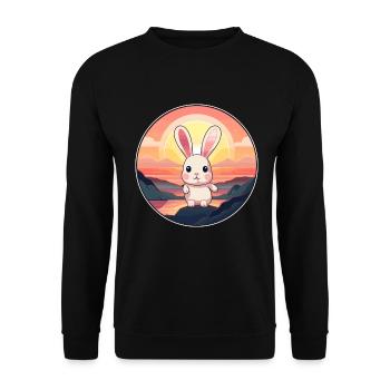 Hase buntes Aquarell Cartoon Kawaii Tier - Unisex Pullover - Schwarz - Vorne - Alina (178cm) & Michal (187cm)