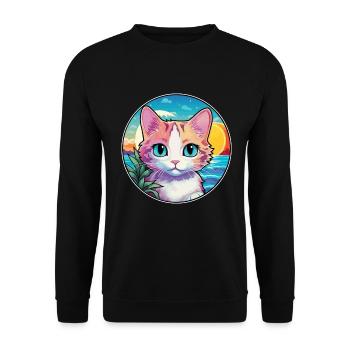 Hantilly Tiffany Katze Aquarell Cartoon Kawaii - Unisex Pullover - Schwarz - Vorne - Alina (178cm) & Michal (187cm)