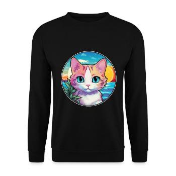 Hantilly Tiffany Katze Aquarell Cartoon Kawaii - Unisex Pullover - Schwarz - Vorne - Alina (178cm) & Michal (187cm)