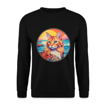 Ingwer Langhaar Katze Aquarell Karikatur Kawaii - Unisex Pullover - Schwarz - Vorne - Alina (178cm) & Michal (187cm)