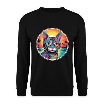 Brasilianische Kurzhaarkatze Aquarell-Cartoon Kawaii - Unisex Pullover - Schwarz - Vorne - Alina (178cm) & Michal (187cm)