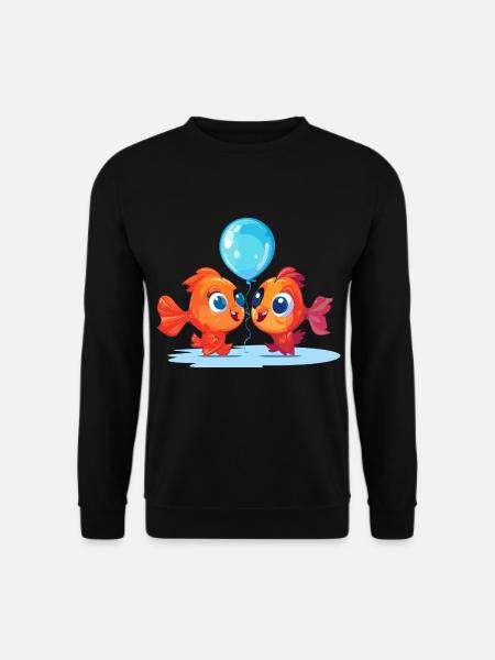 Fisch Kawaii Cartoon Haustier spielt mit Luftballons - Unisex Pullover - Schwarz