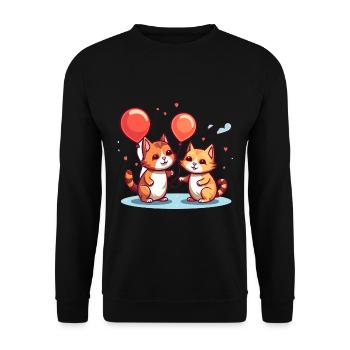 Katze Kawaii Cartoon Haustier spielt mit Luftballons - Unisex Pullover - Schwarz - Vorne - Alina (178cm) & Michal (187cm)