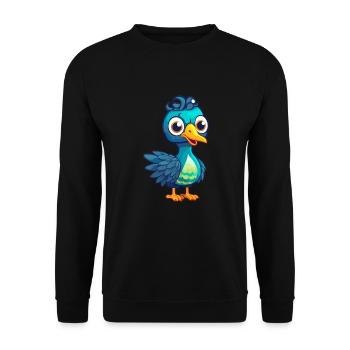 Pfau niedlich glücklich Kawaii Cartoon Clipart Tier - Unisex Pullover - Schwarz - Vorne - Alina (178cm) & Michal (187cm)