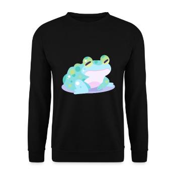 Frosch Niedlich Glücklich Kawaii Cartoon Clipart Tier - Unisex Pullover - Schwarz - Vorne - Alina (178cm) & Michal (187cm)