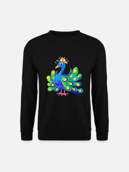 Pfau Niedlich Glücklich Kawaii Cartoon Clipart Tier - Unisex Pullover - Schwarz