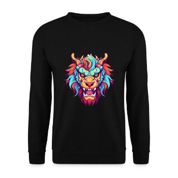 Chimera Buntes Aquarell Cartoon Kawaii Tier - Unisex Pullover - Schwarz - Vorne - Alina (178cm) & Michal (187cm)