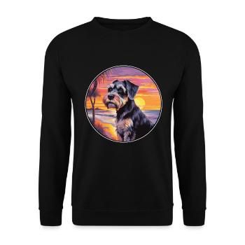 Mittelschnauzer Hunderasse Bunte Karikatur Waterco - Unisex Pullover - Schwarz - Vorne - Alina (178cm) & Michal (187cm)