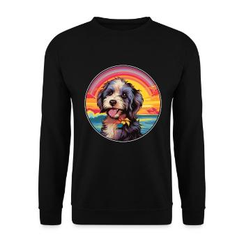 Lowchen Hunderasse buntes Karikatur-Aquarell - Unisex Pullover - Schwarz - Vorne - Alina (178cm) & Michal (187cm)