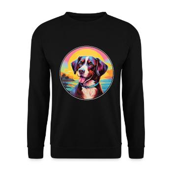 Laufhund Hunderasse buntes Karikatur-Aquarell - Unisex Pullover - Schwarz - Vorne - Alina (178cm) & Michal (187cm)