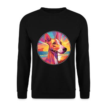 Ibizan Hound Hund Rasse Bunte Karikatur Aquarell - Unisex Pullover - Schwarz - Vorne - Alina (178cm) & Michal (187cm)