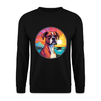 Deutsche Boxerhunderasse buntes Karikatur-Aquarell - Unisex Pullover - Schwarz - Vorne - Alina (178cm) & Michal (187cm)