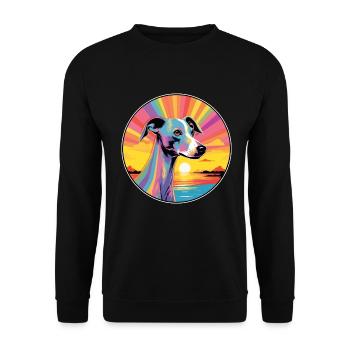 Englische Whippet-Hunderasse Bunte Karikatur Waterco - Unisex Pullover - Schwarz - Vorne - Alina (178cm) & Michal (187cm)