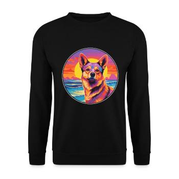 Dingo-Hunderasse Buntes Cartoon-Aquarell - Unisex Pullover - Schwarz - Vorne - Alina (178cm) & Michal (187cm)