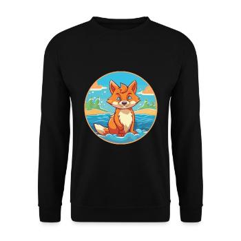 Fuchs Aquarell Cartoon Kawaii Clipart Tier - Unisex Pullover - Schwarz - Vorne - Alina (178cm) & Michal (187cm)