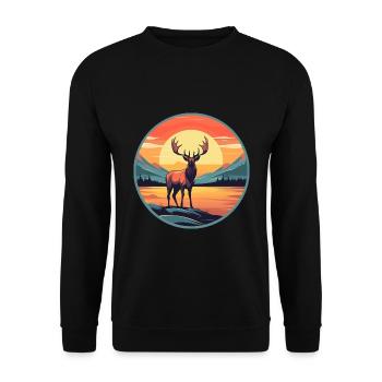 Wapiti Buntes Aquarell Cartoon Kawaii Tier - Unisex Pullover - Schwarz - Vorne - Alina (178cm) & Michal (187cm)