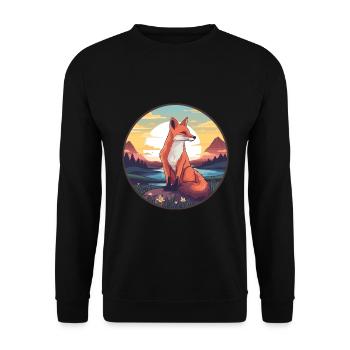 Gelehrter Fuchs Buntes Aquarell Cartoon Kawaii Haustier - Unisex Pullover - Schwarz - Vorne - Alina (178cm) & Michal (187cm)