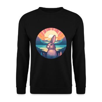 Hase buntes Aquarell Cartoon Kawaii Tier - Unisex Pullover - Schwarz - Vorne - Alina (178cm) & Michal (187cm)