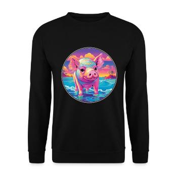 Schwein buntes Aquarell Cartoon Kawaii Tier - Unisex Pullover - Schwarz - Vorne - Alina (178cm) & Michal (187cm)