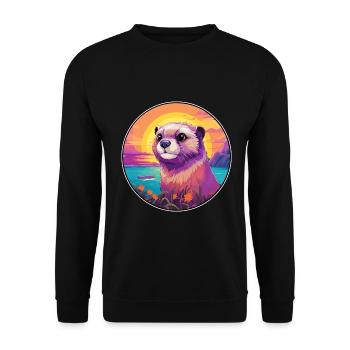 Gopher Buntes Aquarell Cartoon Kawaii Tier - Unisex Pullover - Schwarz - Vorne - Alina (178cm) & Michal (187cm)