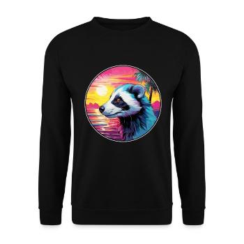 Skunk Buntes Aquarell Cartoon Kawaii Tier - Unisex Pullover - Schwarz - Vorne - Alina (178cm) & Michal (187cm)