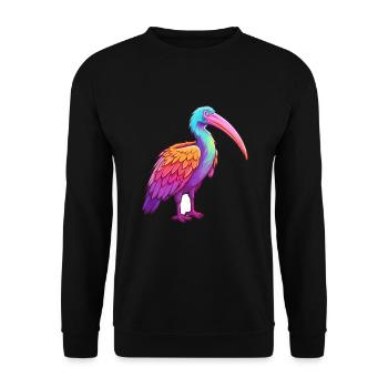 Ibis Buntes Aquarell Cartoon Kawaii Tier - Unisex Pullover - Schwarz - Vorne - Alina (178cm) & Michal (187cm)