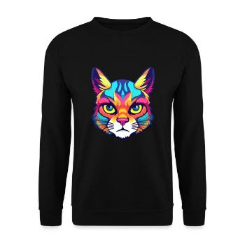 Deutsche Rex-Katzenrasse Aquarell-Karikatur Kawaii-Haustier - Unisex Pullover - Schwarz - Vorne - Alina (178cm) & Michal (187cm)