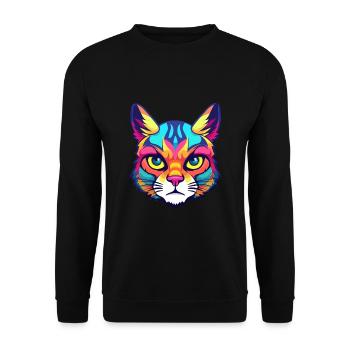 Deutsche Rex-Katzenrasse Aquarell-Karikatur Kawaii-Haustier - Unisex Pullover - Schwarz - Vorne - Alina (178cm) & Michal (187cm)