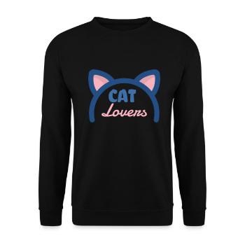 Cat Lovers - Katzenohren Haarreif Schriftzug - Unisex Pullover - Schwarz - Vorne - Alina (178cm) & Michal (187cm)