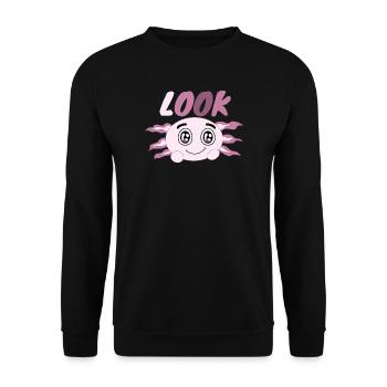 Süßer Kawaii Axolotl Anime, der Axolotls liebt - Unisex Pullover - Schwarz - Vorne - Alina (178cm) & Michal (187cm)