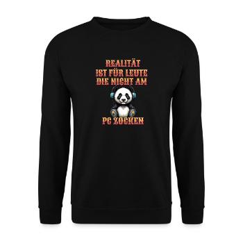 Niedlicher Panda Gaming Zocker Computer PC - Unisex Pullover - Schwarz - Vorne - Alina (178cm) & Michal (187cm)