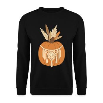 Boho Pumpkin – Makramee Kürbis Herbst Design - Unisex Pullover - Schwarz - Vorne - Alina (178cm) & Michal (187cm)
