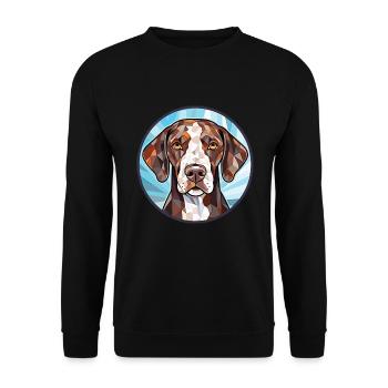 Deutsch Kurzhaar Vorstehhund Rasse Aquarell - Unisex Pullover - Schwarz - Vorne - Alina (178cm) & Michal (187cm)