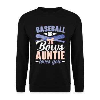 Baseball oder Bögen Tante liebt dich Baby Reveal - Unisex Pullover - Schwarz - Vorne - Alina (178cm) & Michal (187cm)