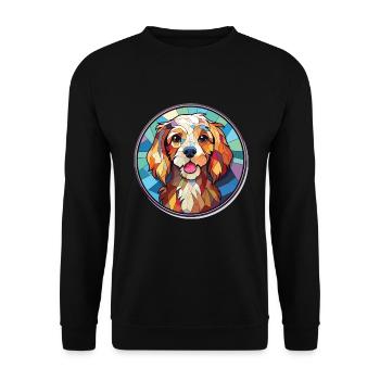 Lowchen Hunderasse bunte Aquarell-Illustration - Unisex Pullover - Schwarz - Vorne - Alina (178cm) & Michal (187cm)