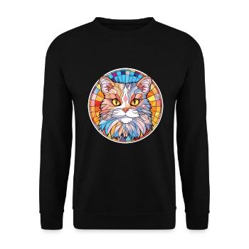 Selkirk Rex Katze Bunte Aquarell-Illustration - Unisex Pullover - Schwarz - Vorne - Alina (178cm) & Michal (187cm)