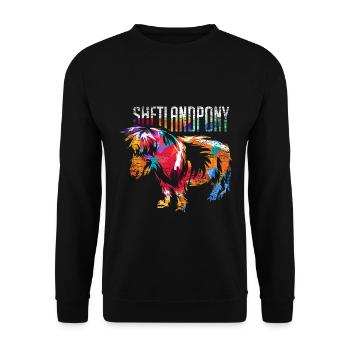 Robustes Shetlandpony Inselrasse - Unisex Pullover - Schwarz - Vorne - Alina (178cm) & Michal (187cm)