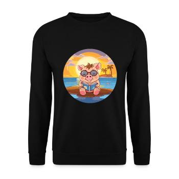 Schwein Niedlich Lustige Karikatur Kawaii Buch Strand - Unisex Pullover - Schwarz - Vorne - Alina (178cm) & Michal (187cm)