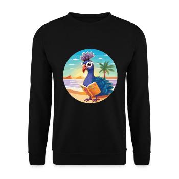 Pfau Niedliche Lustige Karikatur Kawaii Buch Strand - Unisex Pullover - Schwarz - Vorne - Alina (178cm) & Michal (187cm)